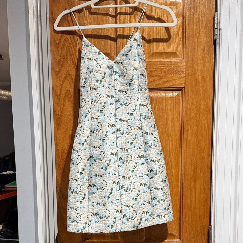 Alice + Olivia Tayla Blue/White Embroidered Floral Mini Dress